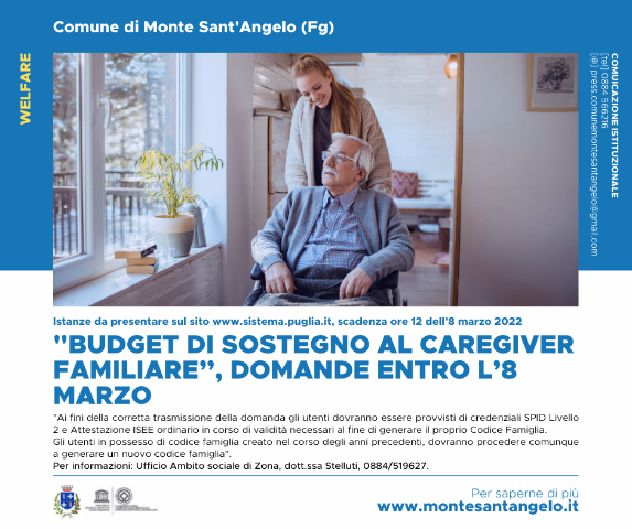 "BUDGET DI SOSTEGNO AL CAREGIVER FAMILIARE", DOMANDE ENTRO L’8 MARZO