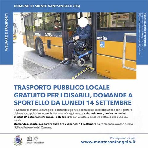 Trasporto pubblico locale gratuito per i disabili, domande a sportello da lunedì 14 settembre 