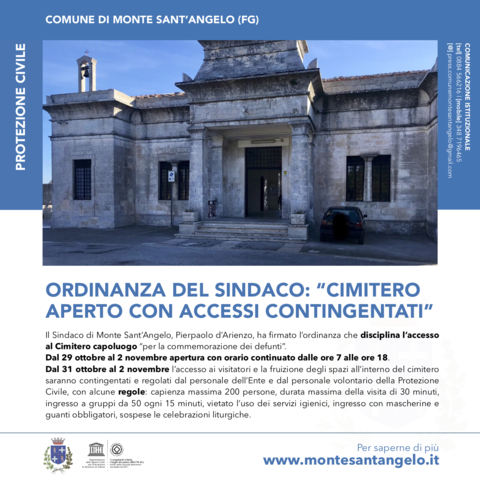 Ordinanza Sindaco d’Arienzo: “Cimitero aperto con accessi contingentati” 