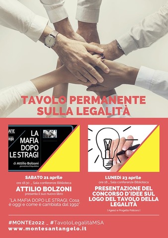 “Tavolo permanente sulla legalità”, sabato 21 aprile Attilio Bolzoni a Monte Sant’Angelo e lunedì 23 presentazione del concorso di idee sul logo 