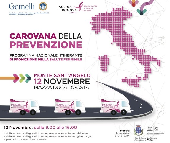 Lunedì 12 novembre la “Carovana della Prevenzione” arriva a Monte Sant’Angelo